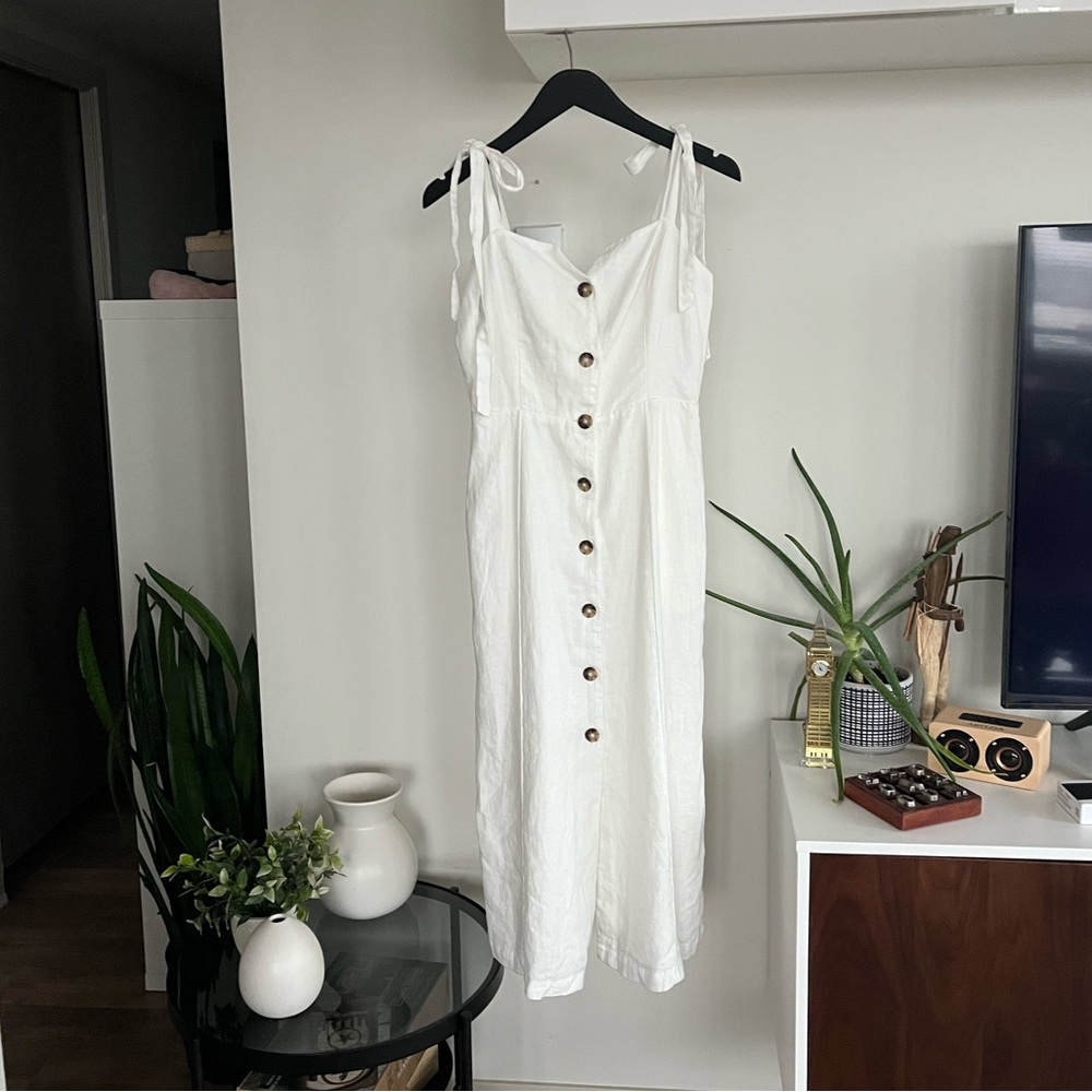 Aritzia Wilfred Rosalie Linen Button Down Dress White Summer Vacation Sz 4 - Picture 11 of 11